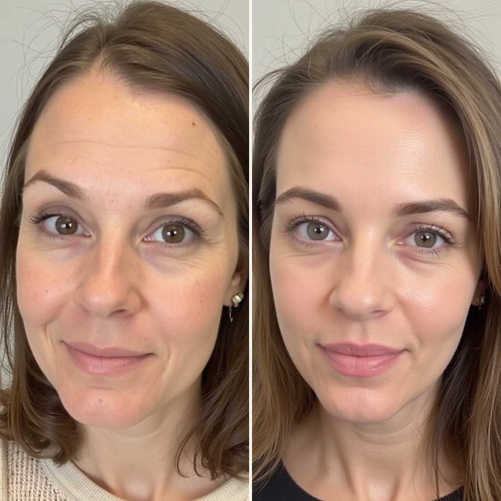 Before and after PRP therapy images, showing noticeable facial skin hydration and firming.