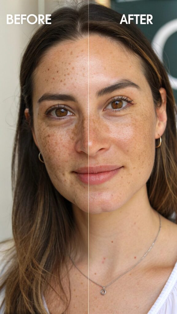 Before and after Cosmelan face treatment for pigmentation correction