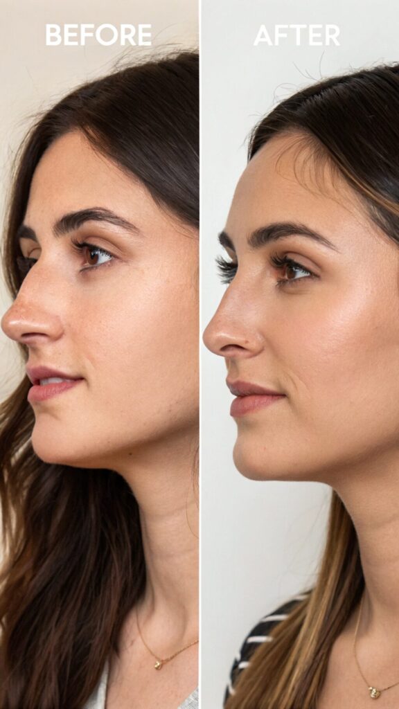Before and after slim nose treatment for nasal refinement