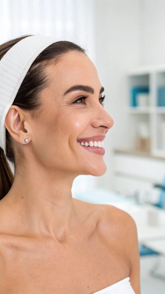 Benefits of slim nose treatment shown on balanced facial profile