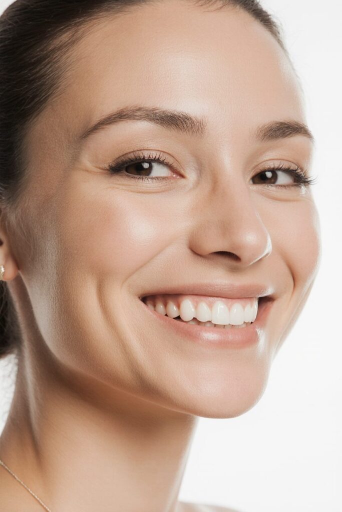 Woman smiling with glowing skin after Performance Booster Plus IV therapy benefits