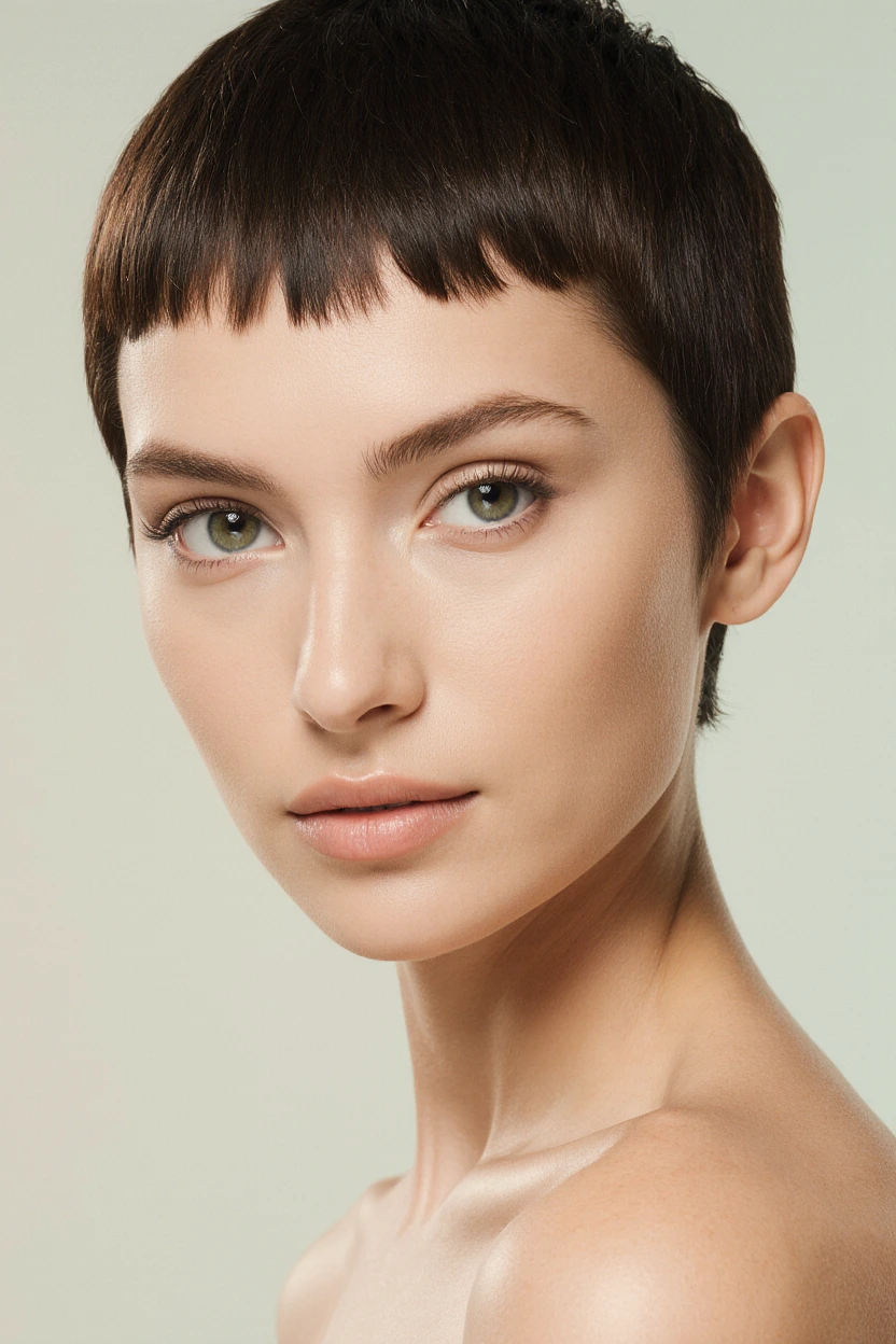 A woman with a short haircut and clear skin, representing the natural results from an aesthetic clinic in Covent Garden