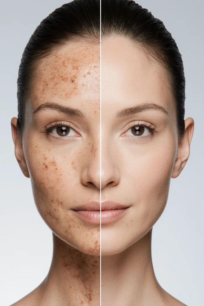 Before and after Exilis face treatment showing significant skin improvement