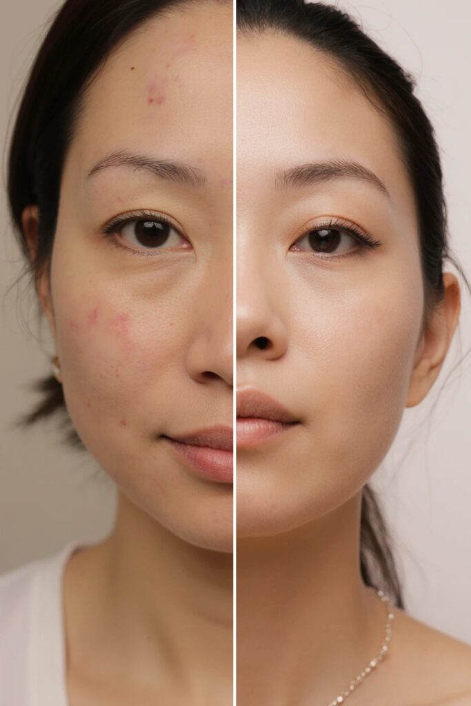 A clear before and after Hifu treatment comparison showing improved skin appearance