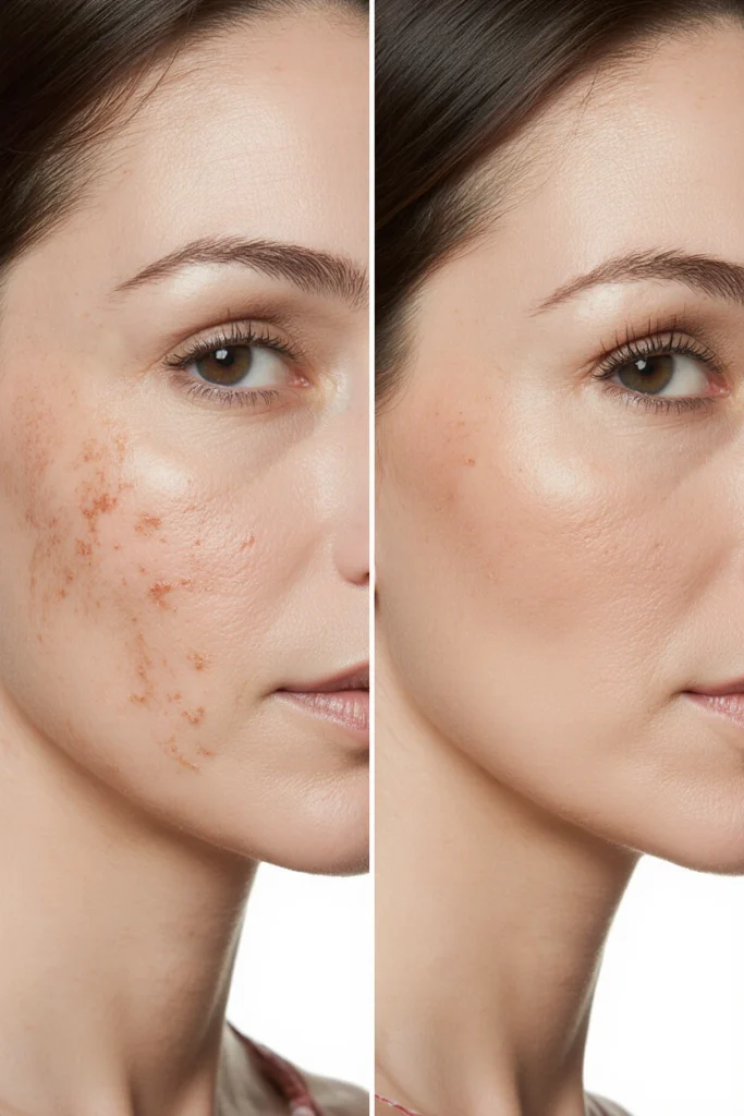 Before and after Radiesse filler treatment showing improved skin appearance.