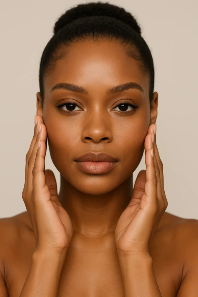 A woman holding her cheeks, illustrating the glowing benefits of Hifu treatment