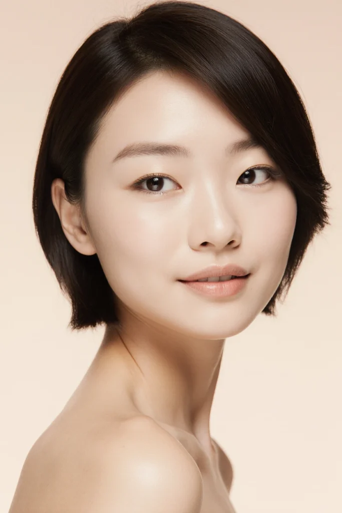 A young woman with short dark hair and clear skin, representing the comprehensive aesthetic treatment menu in Kensington and Chelsea
