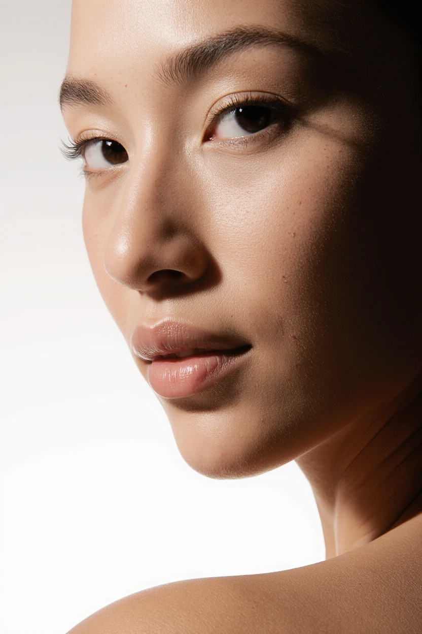 A close up of a woman's face, highlighting the glow from Exilis face treatments in London