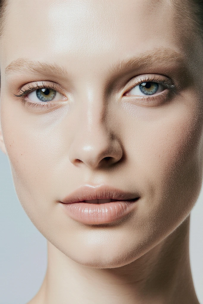 Model with radiant glow after exosome microneedling treatment.