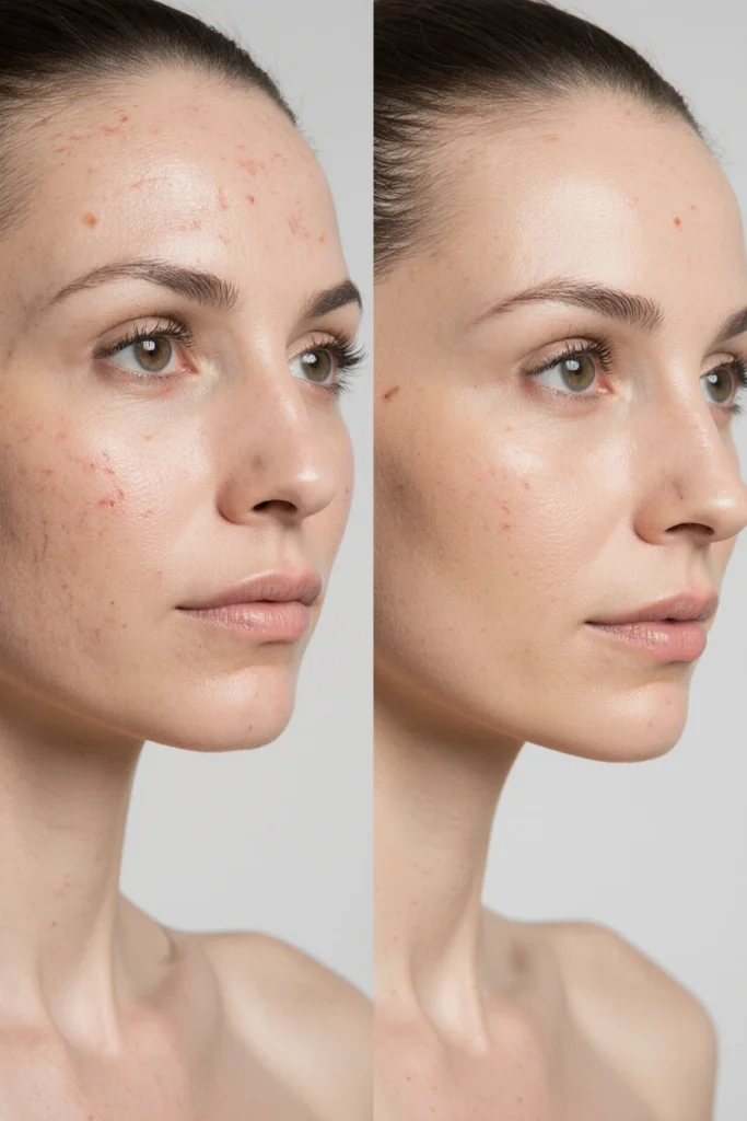 Before and after Forma radiofrequency treatment results with smoother skin and enhanced tone.