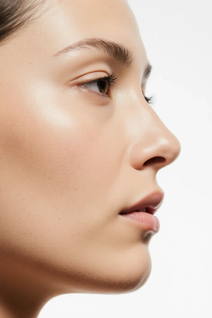 Salmon DNA injection treatments create glowing skin on a woman's profile.
