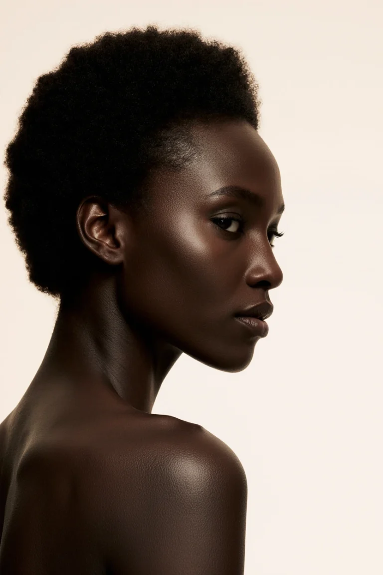 A woman with short, dark curly hair, looking over her shoulder, representing the Proven Transformations from Our Kensington and Chelsea Clinic