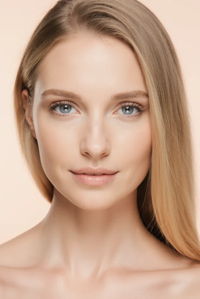 A woman with clear, radiant skin, reflecting the results of our signature beauty treatments in Marylebone.