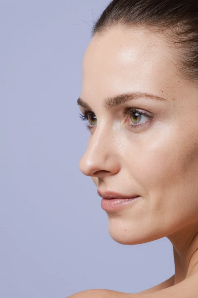 Close-up profile of glowing skin after what is anti aging IV therapy treatment
