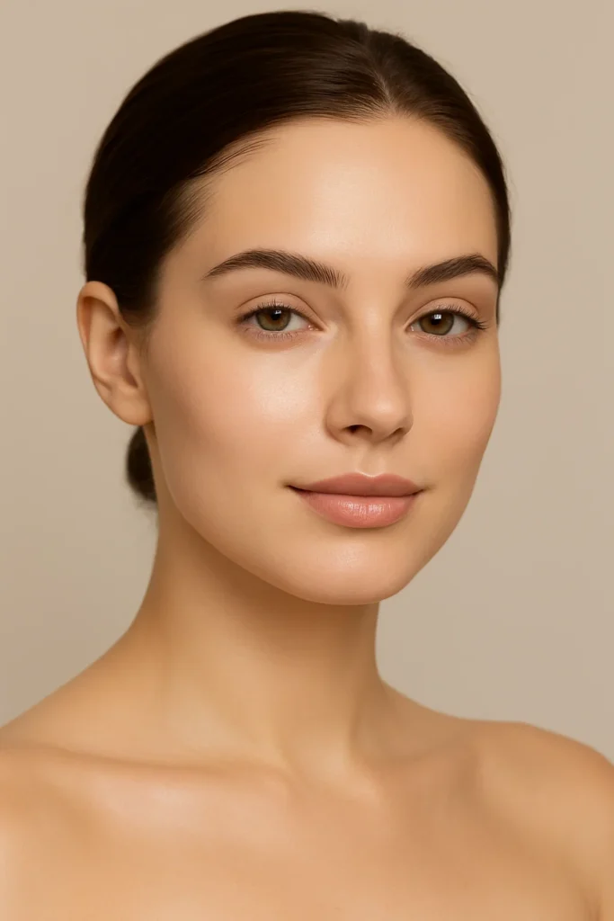A person with clear, glowing skin, showcasing our skin whitening treatments