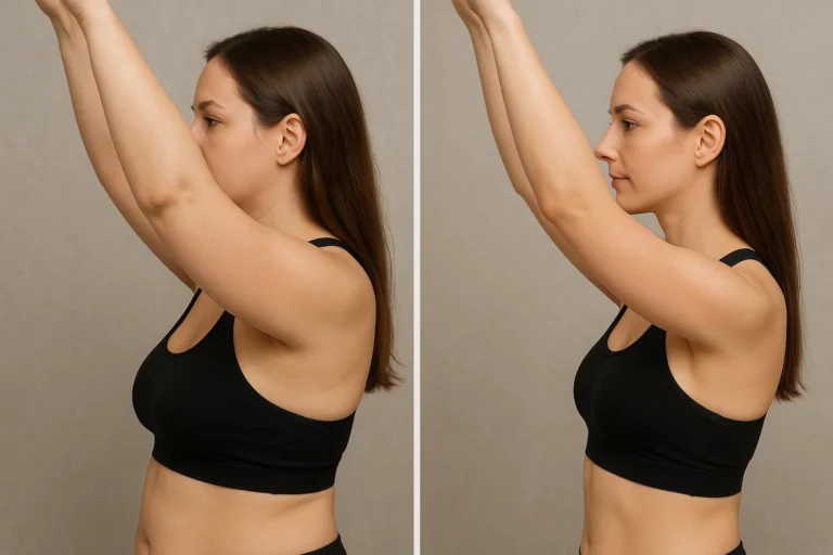 Before and after Lemon Bottle Fat Dissolving results with slimmer toned arms.