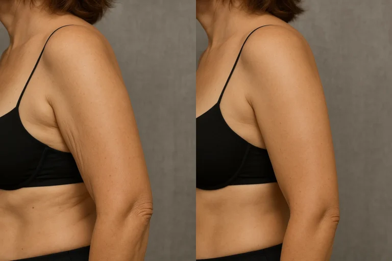 Before and after Morpheus8 Body Treatment with visible firming and smoother results.
