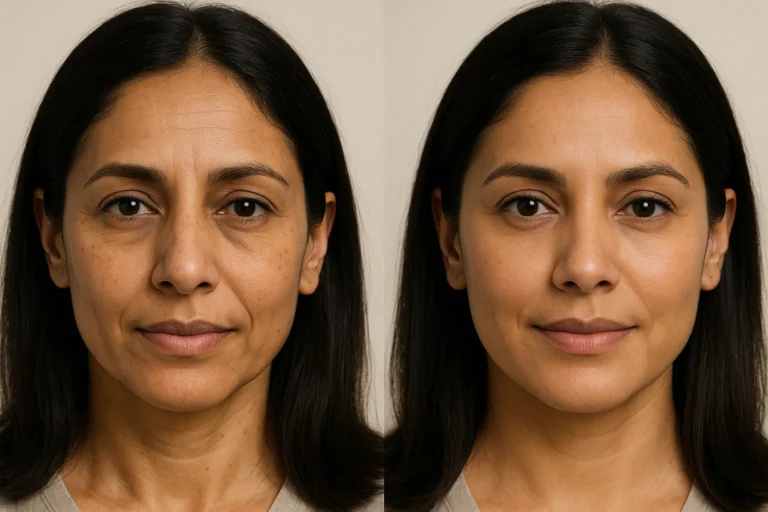 Before and after Profhilo Structura showing smoother skin and fewer wrinkles.