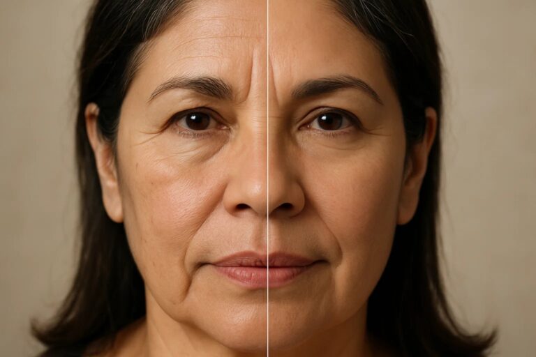 Before and after Barbie Botox with smoother skin and fewer wrinkles.