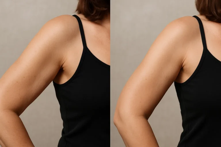 Before and after Exilis Body results with toned and firmer upper arms.