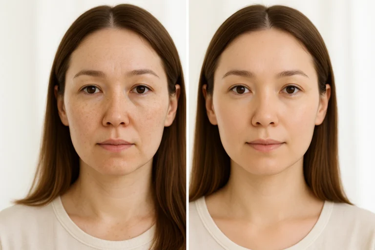 Before and after Anti-Aging Therapy with clear smooth complexion.