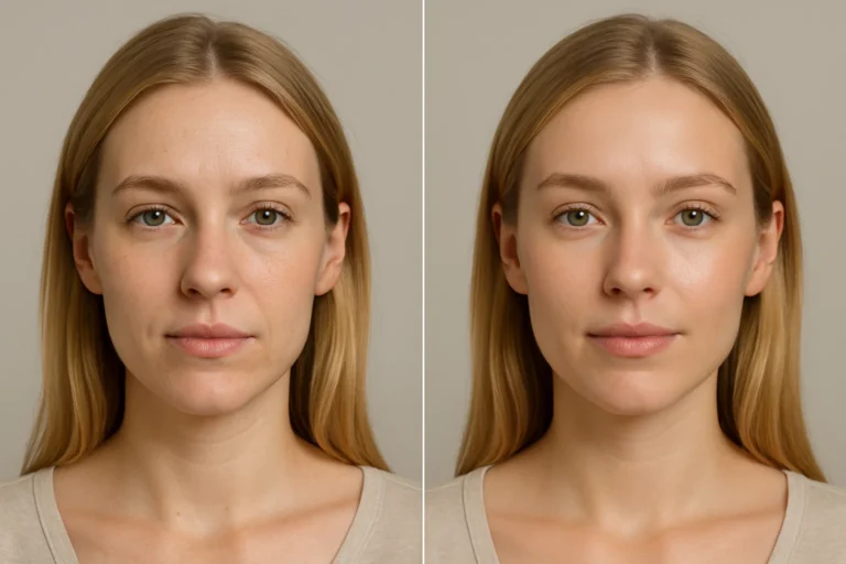 Before and after Dermapen Treatments with smoother skin and improved complexion.