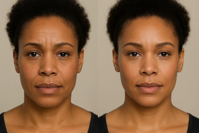 Before and after Barbie Botox with smoother skin and reduced wrinkles.