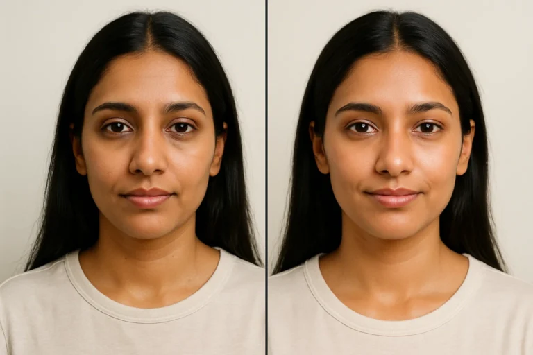 Before and after Anti-Aging Therapy treatment with clearer and glowing complexion.