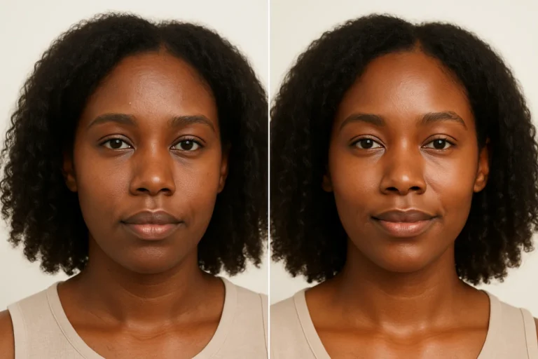Before and after Salmon DNA Injection with smoother texture and radiant skin.