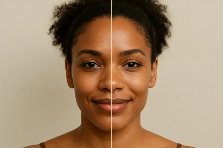 Before and after Anti-Aging Therapy treatment with improved glow and even skin texture.