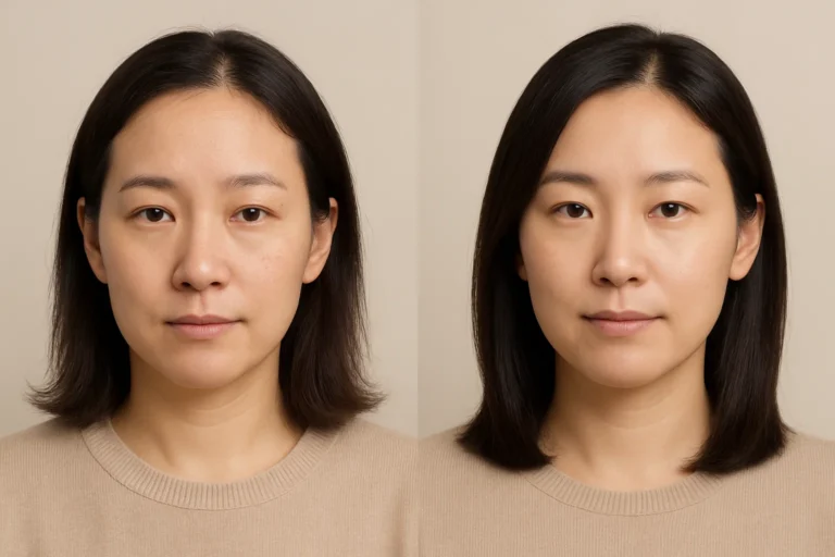 Before and after PRP Hair Treatment results showing smoother and brighter complexion.