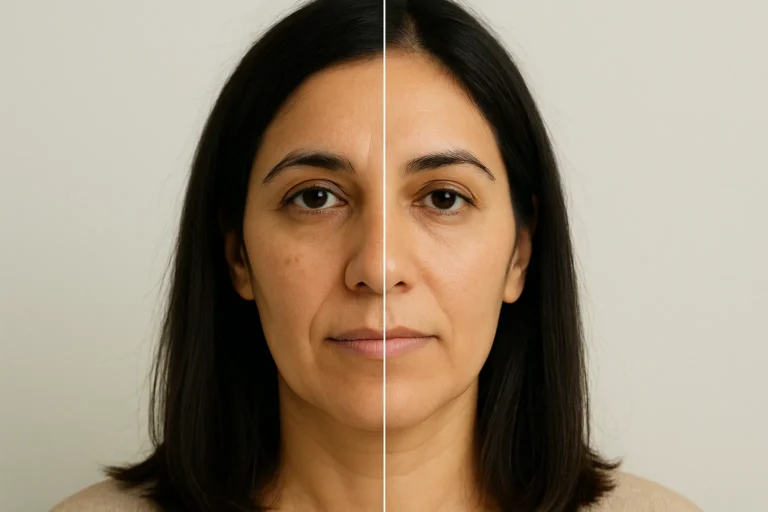 Before and after Salmon DNA Injection with clearer, brighter and smoother face.