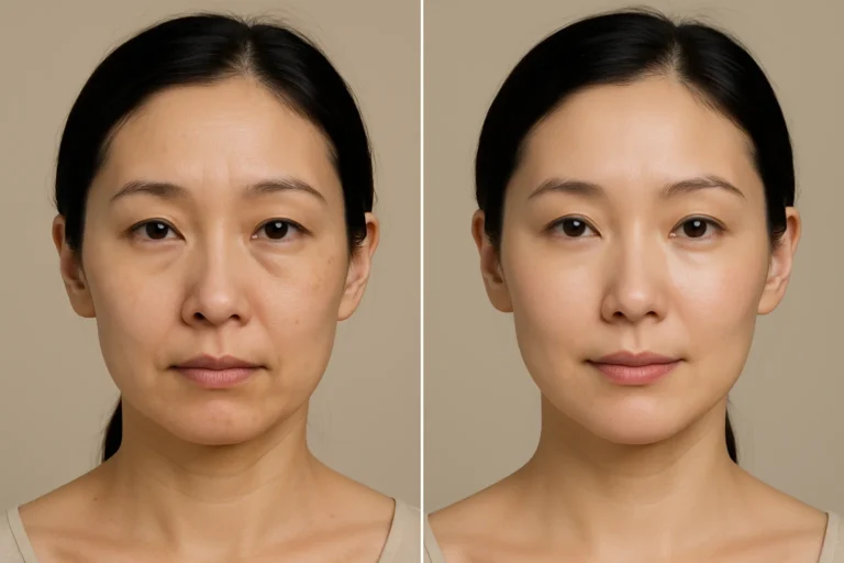 Before and after Profhilo Structura with smoother skin and reduced wrinkles.