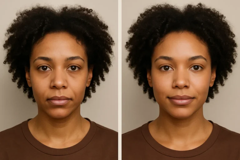 Before and after Profhilo Structura transformation with brighter skin and improved complexion.