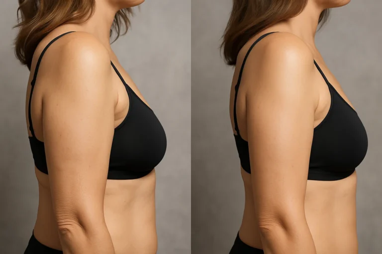 Before and after Sculptra Body Treatment with smoother and firmer toned arms.