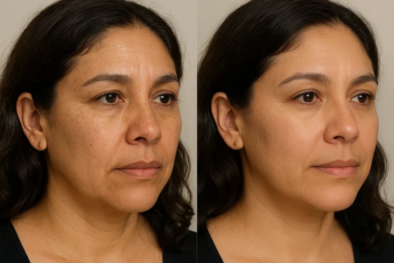 Before and after Lumecca IPL with smoother skin and reduced signs of aging