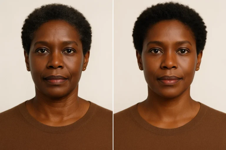 Before and after PRP Neck Treatments with smoother tone and radiant glow.