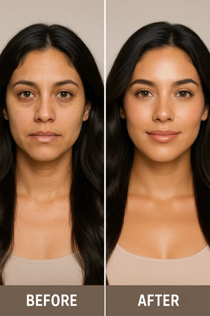 Before and after photo showing the results of the treatment.