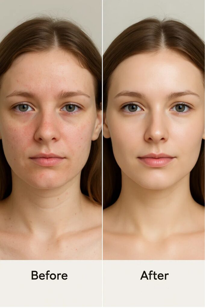 An amazing before-and-after photo showcasing the Deluxe HydraFacial treatment results.