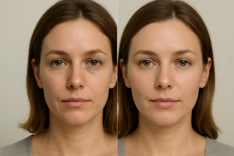 Before and after Morpheus8 with a smoother tone and youthful look.