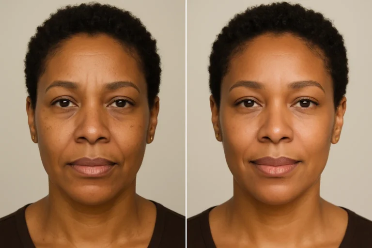 Before and after Dermapen Treatments with smoother skin and youthful look.