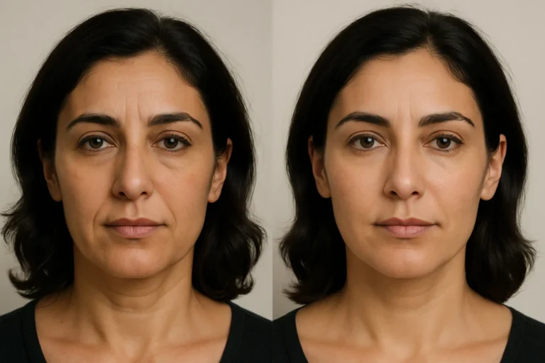 Before and after Forma Radiofrequency treatment with smoother skin and reduced wrinkles.