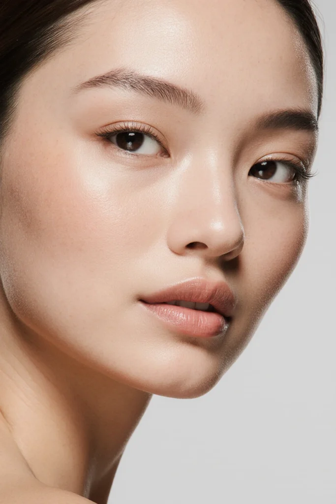 Close up of woman with flawless skin showing smooth texture and natural glow