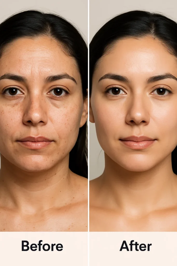 A before and after Profhilo Structura treatment image, showing skin rejuvenation.