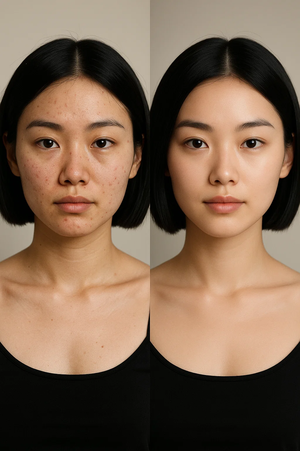 Before and after results of a rejuvenating skin treatment.