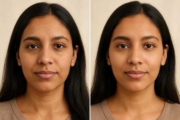 Before and after Salmon DNA Injection with improved tone and smooth texture.