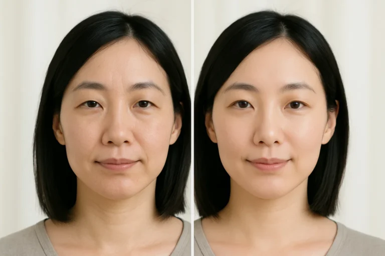 Before and after Salmon DNA Injection showing glowing healthy skin
