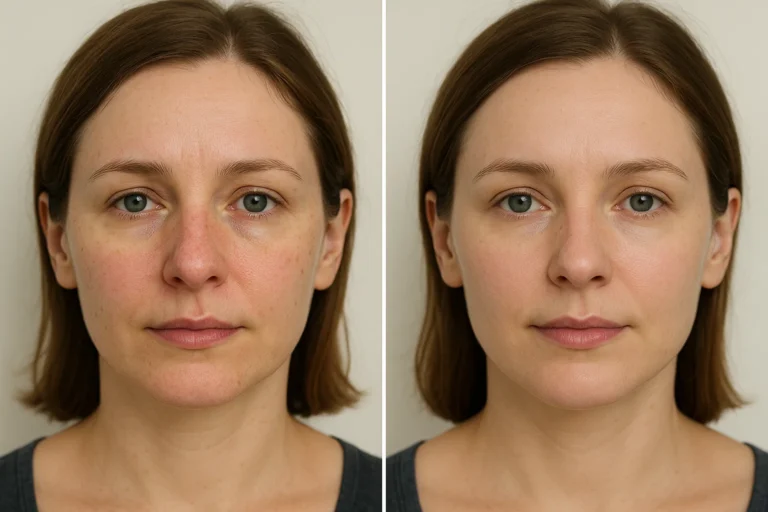 Before and after Lumecca IPL with improved clear and even complexion