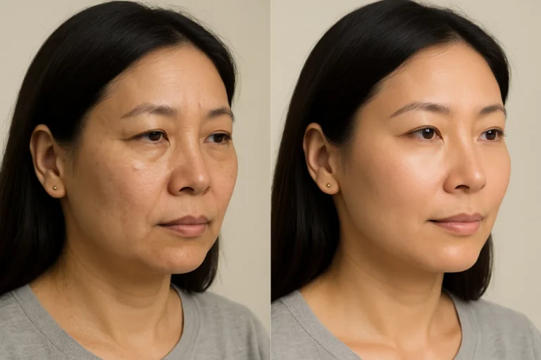 Before and after IPL Face Treatments with even tone and reduced signs of aging.