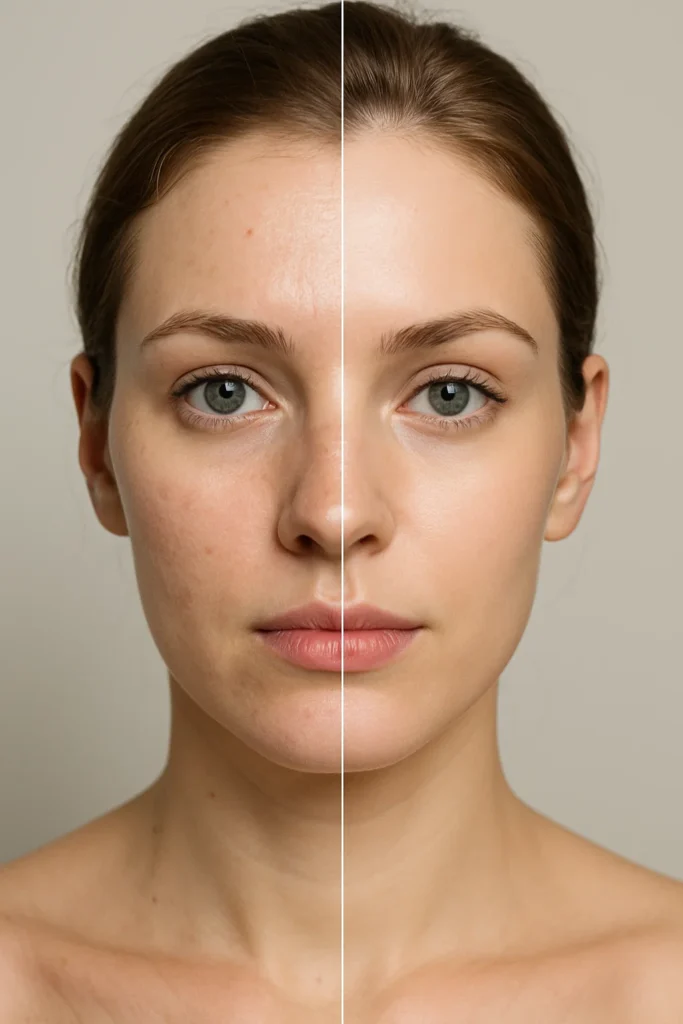 A before and after Profhilo Structura treatment image, showing improved facial contours and texture.